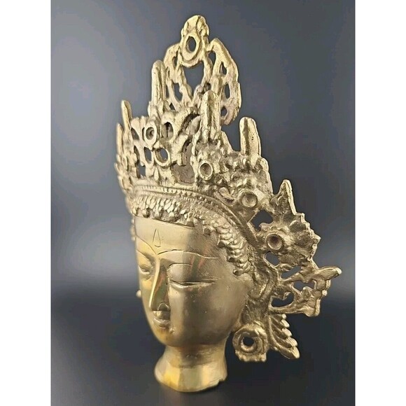 Tibetan Buddhist Tara Indian Brass Goddess Head - Picture 7 of 16